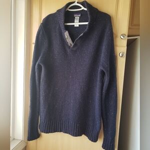 Patagonia Navy Blue Speckled Shawl Collar Crewneck Sweater